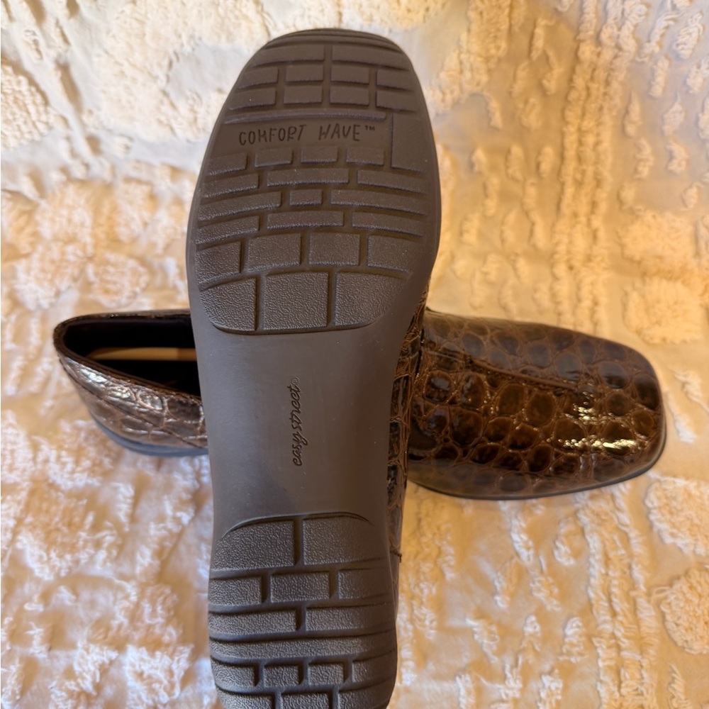 Easy Street Dark Brown Croc Patent Slip-On Loafers #518 - Picture 3 of 3
